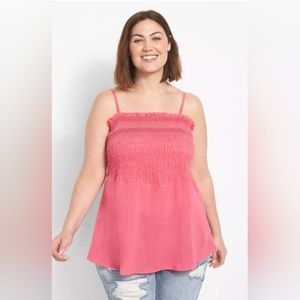 New! Lane Bryant 100% Cotton Classic Square-Neck Smocked Tank-Pink Flame 18W NWT